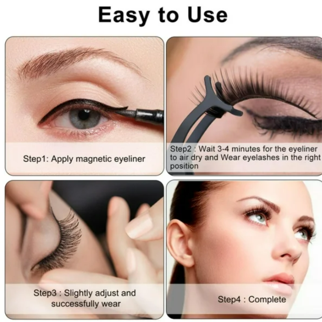 5 Pares de Pestañas Magnéticas Mixtas + 1 Delineador Líquido