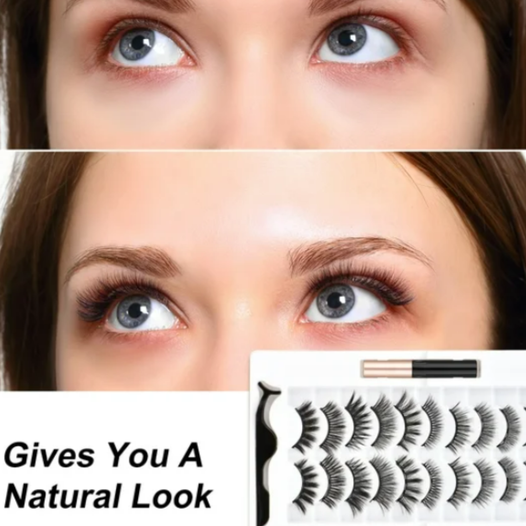 5 Pares de Pestañas Magnéticas Mixtas + 1 Delineador Líquido