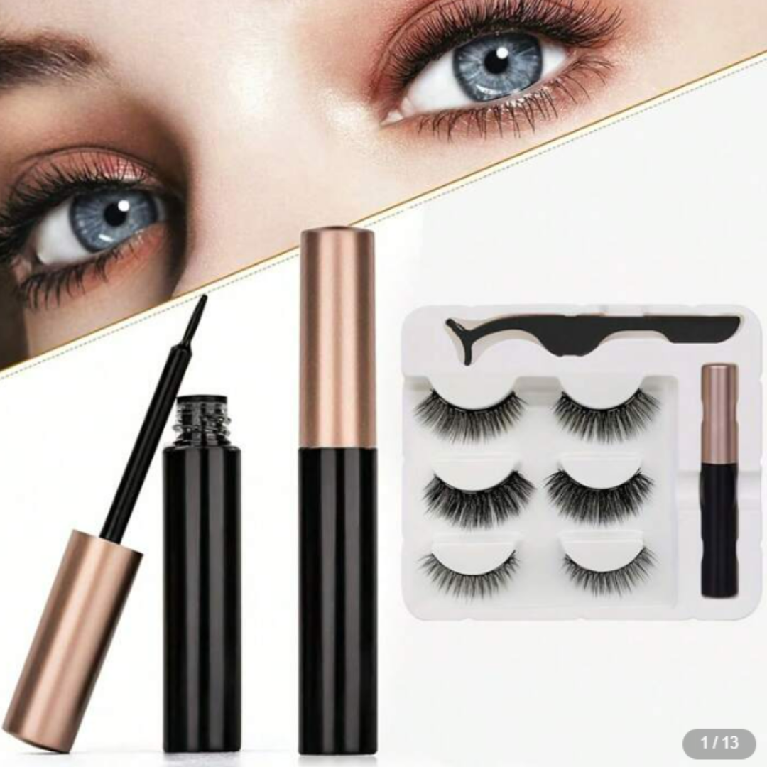 5 Pares de Pestañas Magnéticas Mixtas + 1 Delineador Líquido