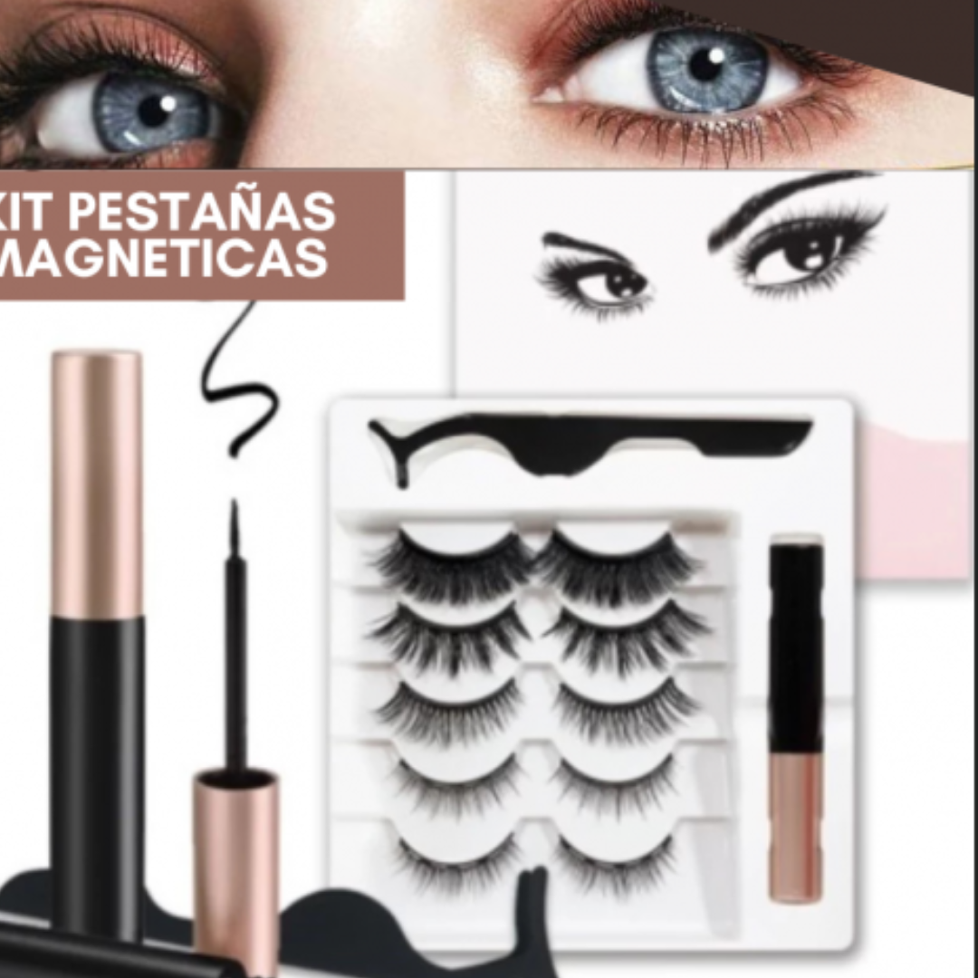 5 Pares de Pestañas Magnéticas Mixtas + 1 Delineador Líquido